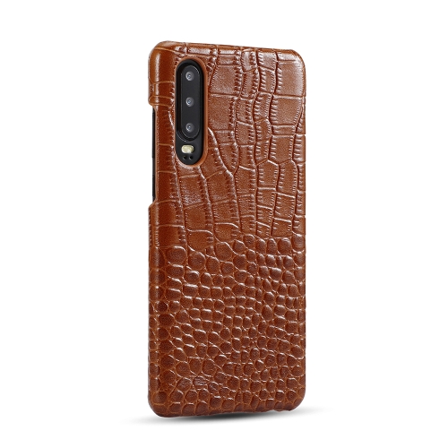 

For Huawei P30 Head-layer Cowhide Leather Crocodile Texture Protective Case(Brown)