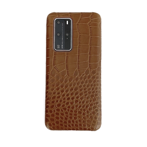 

For Huawei P40 Head-layer Cowhide Leather Crocodile Texture Protective Case(Brown)