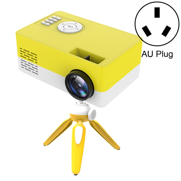 

J15 1920 x 1080P HD Household Mini LED Projector with Tripod Mount Support AV / HDMI x 1 / USB x1 / TF x 1, Plug Type:AU Plug(Yellow White)