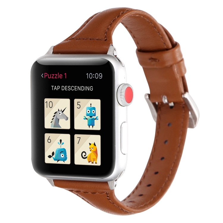 

Small Waist Leather Replacement Watchbands For Apple Watch Series 6 & SE & 5 & 4 44mm / 3 & 2 & 1 42mm(Brown)