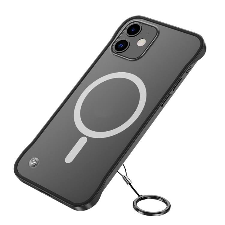 

Frosted Soft Four-corner Shockproof Magsafe Case with Finger Ring Strap For iPhone 12 mini(Black)