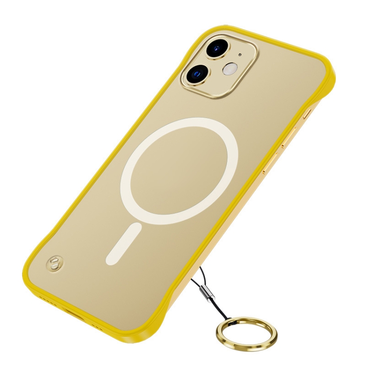 

Frosted Soft Four-corner Shockproof Magsafe Case with Finger Ring Strap For iPhone 12 mini(Yellow)