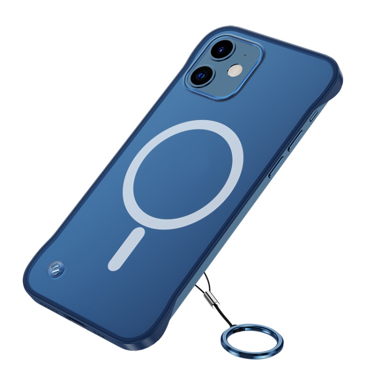 

Frosted Soft Four-corner Shockproof Magsafe Case with Finger Ring Strap For iPhone 12 / 12 Pro(Blue)