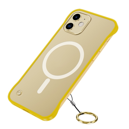 

Frosted Soft Four-corner Shockproof Magsafe Case with Finger Ring Strap For iPhone 12 / 12 Pro(Yellow)
