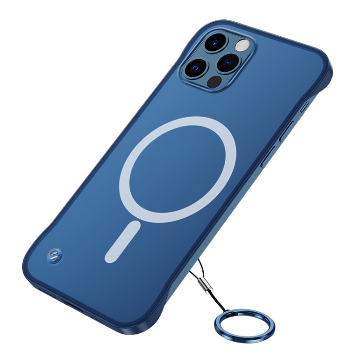 

Frosted Soft Four-corner Shockproof Magsafe Case with Finger Ring Strap For iPhone 12 Pro Max(Blue)