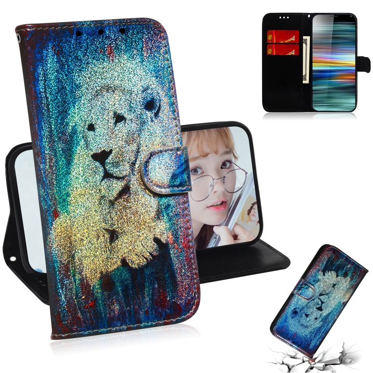 

For Sony Xperia 10 Colored Drawing Pattern Colorful Magnetic Buckle Horizontal Flip PU Leather Case with Holder & Card Slots & Wallet & Lanyard(White Lion)