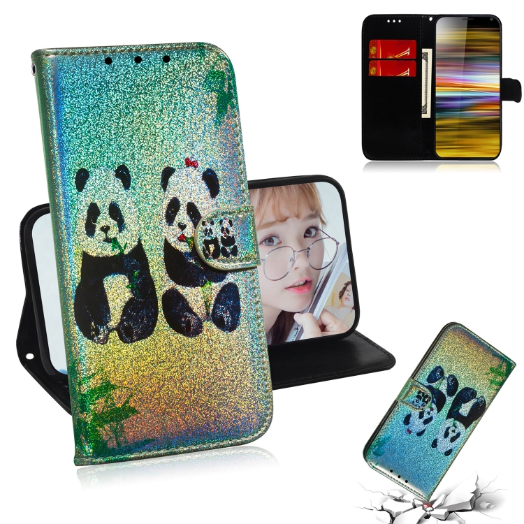 

For Sony Xperia 10 Plus Colored Drawing Pattern Colorful Magnetic Buckle Horizontal Flip PU Leather Case with Holder & Card Slots & Wallet & Lanyard(Two Pandas)