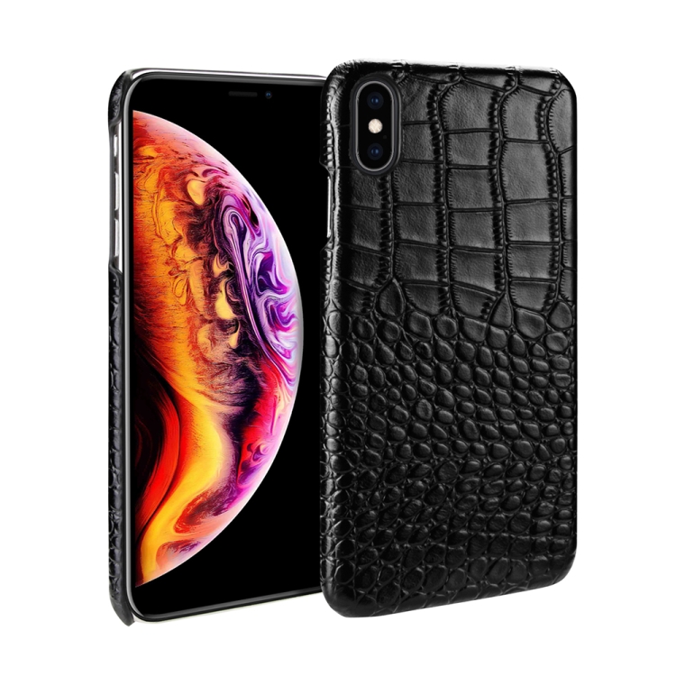 

Head-layer Cowhide Leather Crocodile Texture Protective Case For iPhone XS Max(Black)