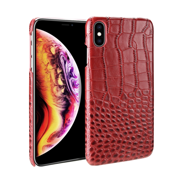 

Head-layer Cowhide Leather Crocodile Texture Protective Case For iPhone X / XS(Red)