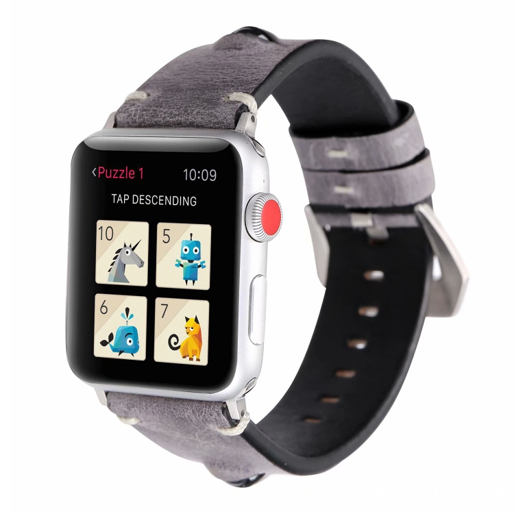 

Retro Big Eyes Leather Replacement Watchbands For Apple Watch Series 6 & SE & 5 & 4 44mm / 3 & 2 & 1 42mm(Gray)