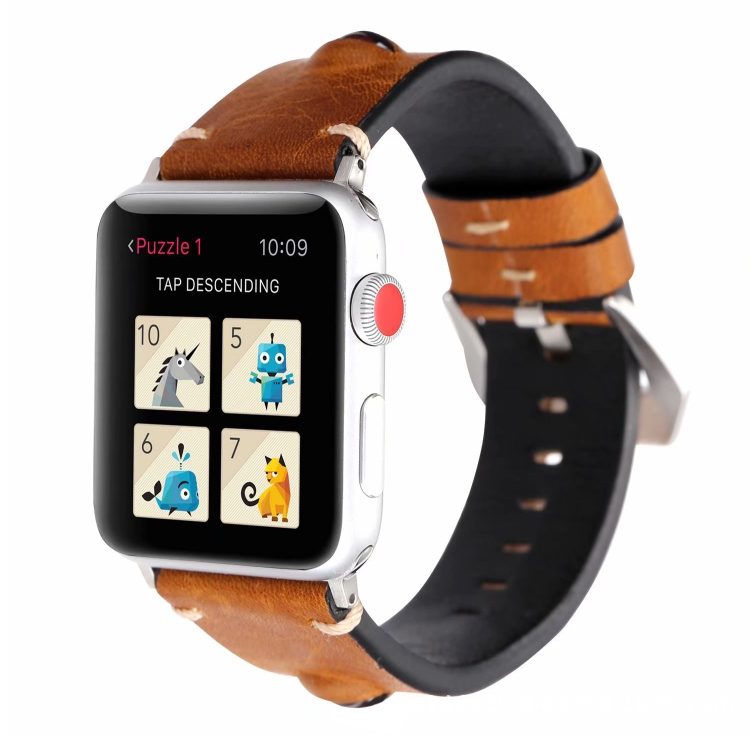 

Retro Big Eyes Leather Replacement Watchbands For Apple Watch Series 6 & SE & 5 & 4 44mm / 3 & 2 & 1 42mm(Brown)