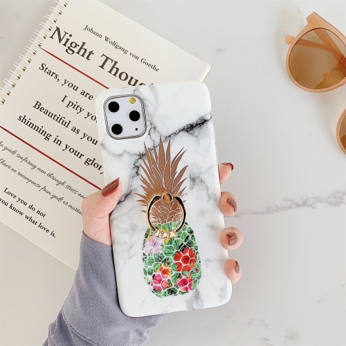 

Gilding Pineapple Pattern Soft TPU Protective Case with Ring Holder For iPhone 11 Pro Max(White)