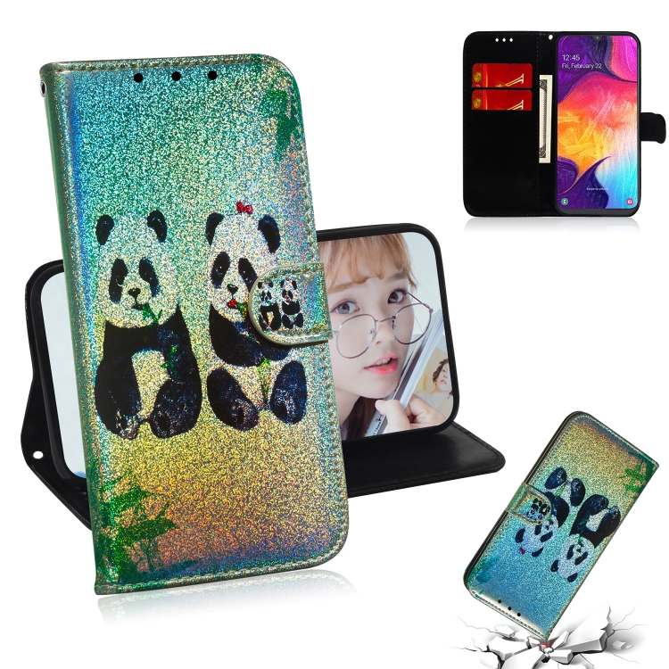 

Colored Drawing Pattern Colorful Magnetic Buckle Horizontal Flip PU Leather Case with Holder & Card Slots & Wallet & Lanyard For Galaxy A50(Two Pandas)