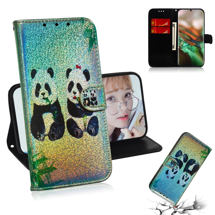 

Colored Drawing Pattern Colorful Magnetic Buckle Horizontal Flip PU Leather Case with Holder & Card Slots & Wallet & Lanyard For Galaxy Note 10 / 10 5G(Two Pandas)