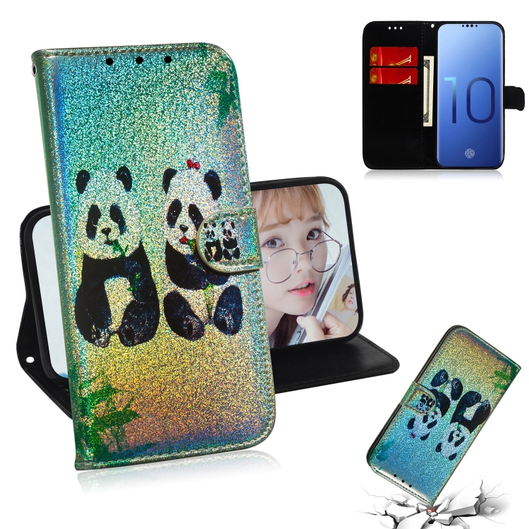 

Colored Drawing Pattern Colorful Magnetic Buckle Horizontal Flip PU Leather Case with Holder & Card Slots & Wallet & Lanyard For Galaxy S10(Two Pandas)