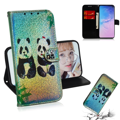 

Colored Drawing Pattern Colorful Magnetic Buckle Horizontal Flip PU Leather Case with Holder & Card Slots & Wallet & Lanyard For Galaxy S10+(Two Pandas)