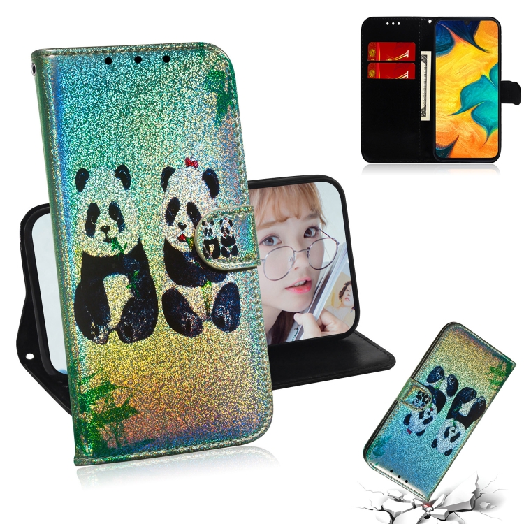 

Colored Drawing Pattern Colorful Magnetic Buckle Horizontal Flip PU Leather Case with Holder & Card Slots & Wallet & Lanyard For Galaxy A20 / A30(Two Pandas)