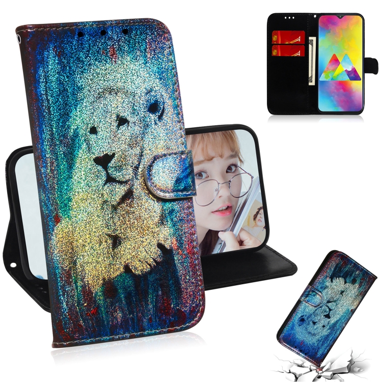 

Colored Drawing Pattern Colorful Magnetic Buckle Horizontal Flip PU Leather Case with Holder & Card Slots & Wallet & Lanyard For Galaxy M20(White Lion)