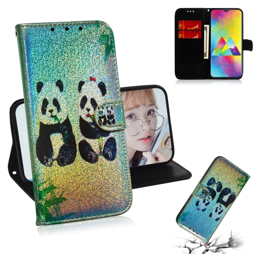 

Colored Drawing Pattern Colorful Magnetic Buckle Horizontal Flip PU Leather Case with Holder & Card Slots & Wallet & Lanyard For Galaxy M20(Two Pandas)