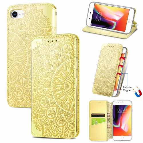 

Blooming Mandala Embossed Pattern Magnetic Horizontal Flip Leather Case with Holder & Card Slots & Wallet For iPhone 6(Yellow)