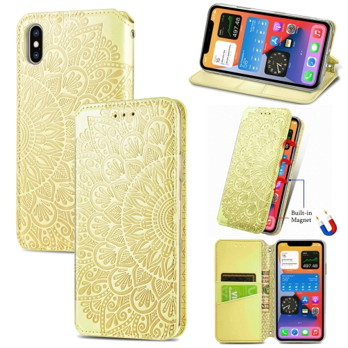 

Blooming Mandala Embossed Pattern Magnetic Horizontal Flip Leather Case with Holder & Card Slots & Wallet For iPhone XS / X(Yellow)