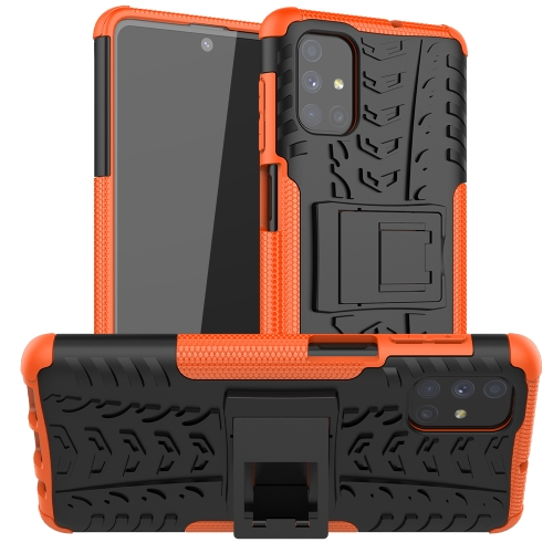 

For Samsung Galaxy M51 Tire Texture Shockproof TPU+PC Protective Case with Holder(Orange)