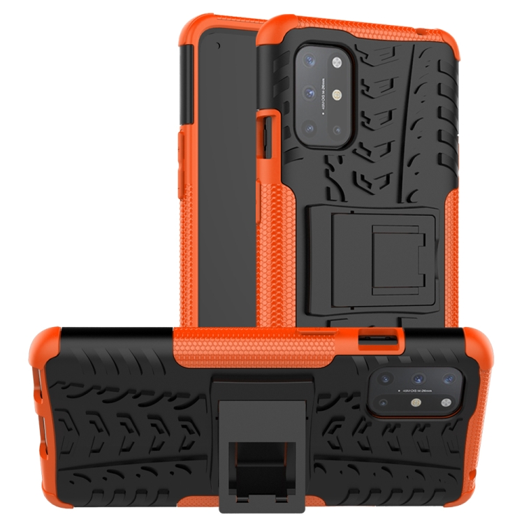 

For OnePlus 8T Tire Texture Shockproof TPU+PC Protective Case with Holder(Orange)