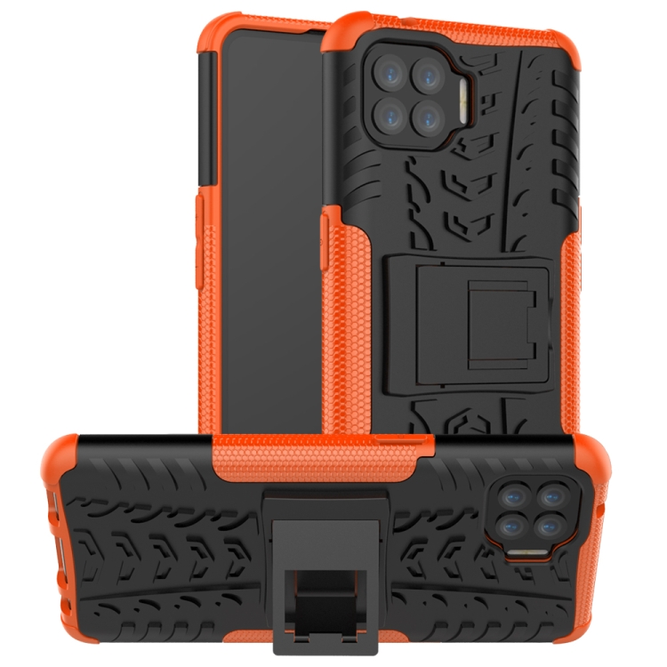 

For OPPO F17 Pro Tire Texture Shockproof TPU+PC Protective Case with Holder(Orange)
