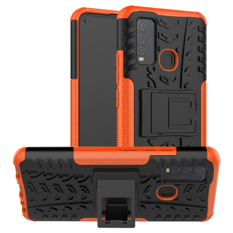 

For vivo Y50 Tire Texture Shockproof TPU+PC Protective Case with Holder(Orange)