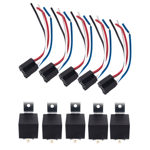 

5 Pairs 12V Car Relay with Plum-shaped Waterproof Flame-retardant Socket