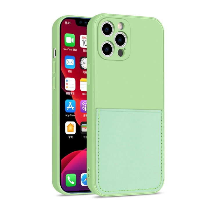 

Liquid Silicone Skin Feel Shockproof Protective Case with Card Slot For iPhone 12 Pro Max(Green)