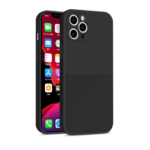 

Liquid Silicone Skin Feel Shockproof Protective Case with Card Slot For iPhone 12 / 12 Pro(Black)