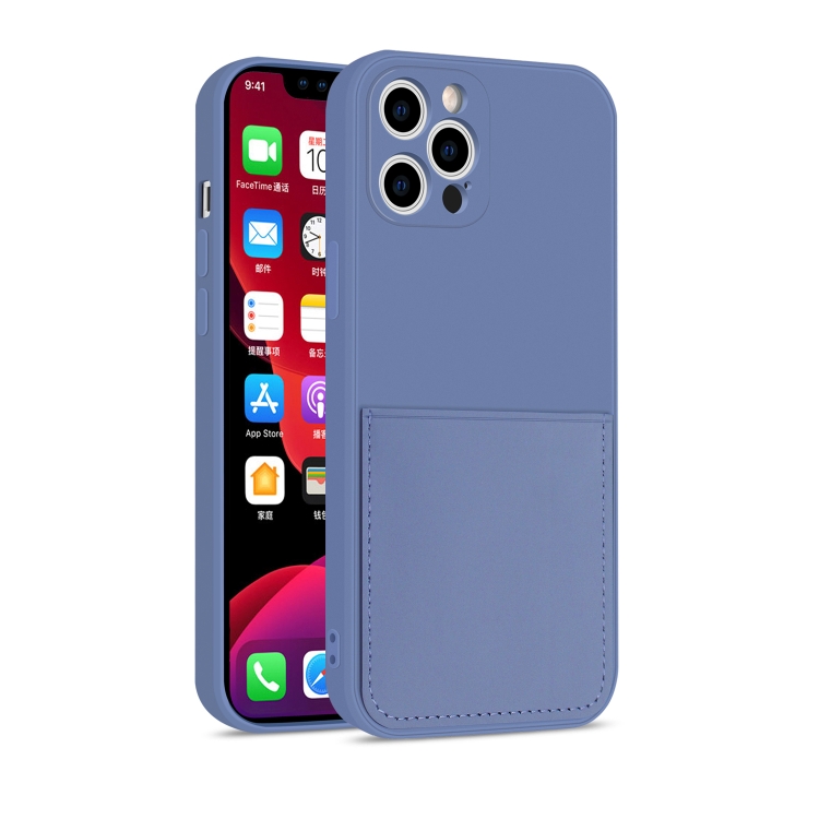 

Liquid Silicone Skin Feel Shockproof Protective Case with Card Slot For iPhone 12 mini(Lavender Grey)