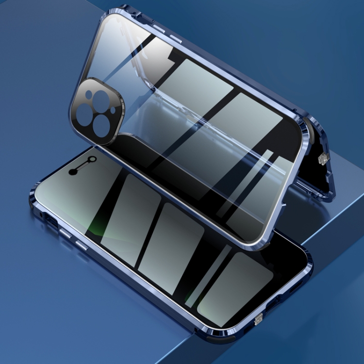 

Four-corner Shockproof Anti-peeping Magnetic Metal Frame Double-sided Tempered Glass Case For iPhone 11 Pro Max(Blue)