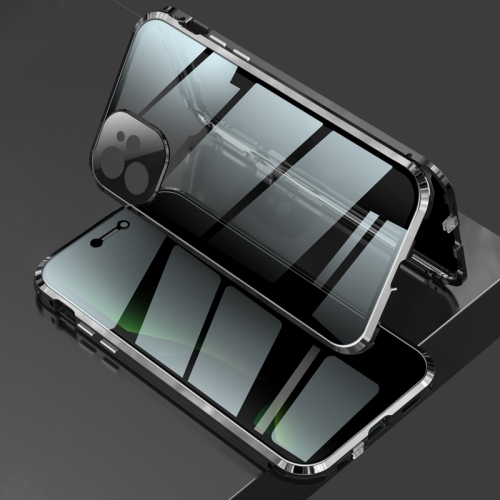 

Four-corner Shockproof Anti-peeping Magnetic Metal Frame Double-sided Tempered Glass Case For iPhone 12(Black)