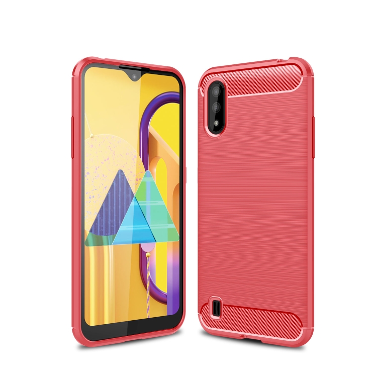 

For Samsung Galaxy M01 Brushed Texture Carbon Fiber TPU Case(Red)