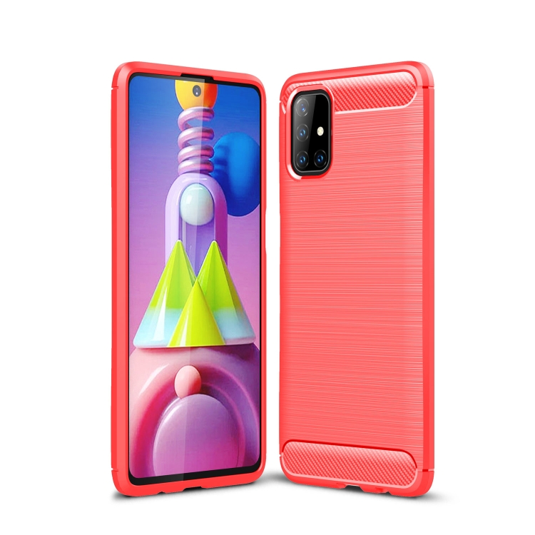 

For Samsung Galaxy M51 Brushed Texture Carbon Fiber TPU Case(Red)