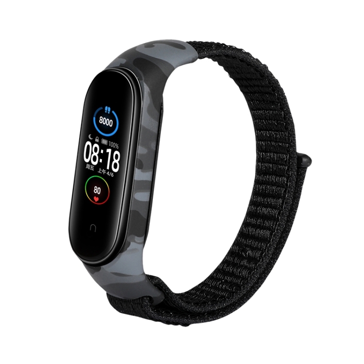 

For Xiaomi Mi Band 6 / 5 / 4 / 3 Nylon Loop Camouflage Integrated Replacement Wrist Strap Watchband(Dark Black)