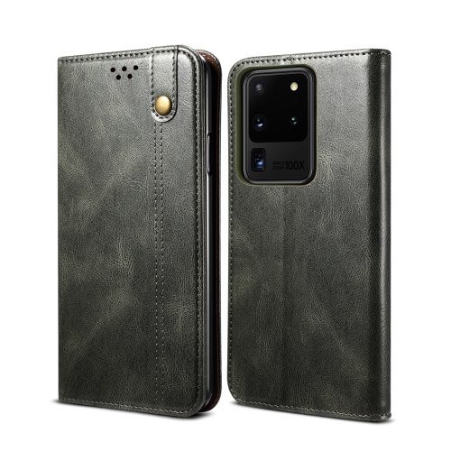 

For Samsung Galaxy S20 UItra Simple Wax Crazy Horse Texture Horizontal Flip Leather Case with Card Slots & Wallet(Dark Green)