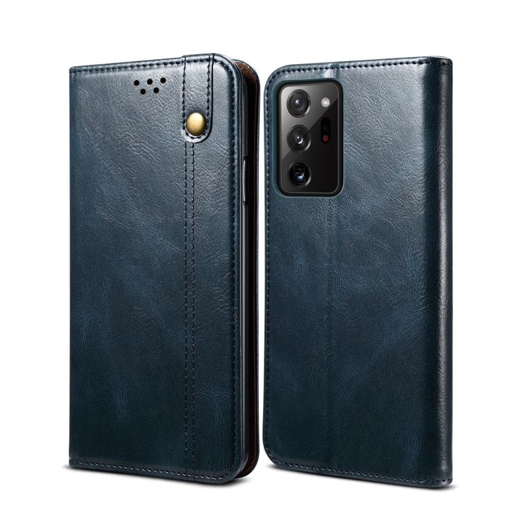 

For Samsung Galaxy S20 Plus Simple Wax Crazy Horse Texture Horizontal Flip Leather Case with Card Slots & Wallet(Navy Blue)
