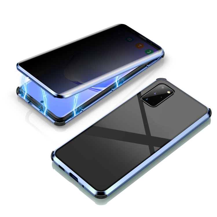 

For Samsung Galaxy S20+ Four-corner Shockproof Anti-peeping Magnetic Metal Frame Double-sided Tempered Glass Case(Blue)