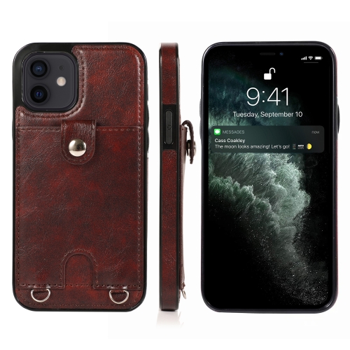 

Shockproof PU Leather + TPU Protective Case with Card Slot & Lanyard For iPhone 12 mini(Brown)