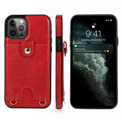 

Shockproof PU Leather + TPU Protective Case with Card Slot & Lanyard For iPhone 12 Pro Max(Red)