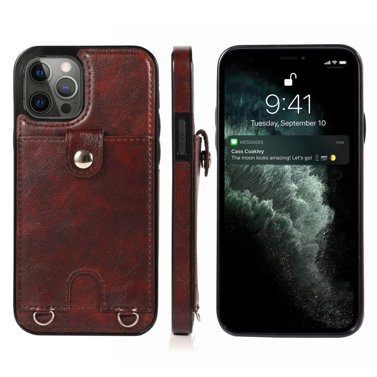 

Shockproof PU Leather + TPU Protective Case with Card Slot & Lanyard For iPhone 12 Pro Max(Brown)