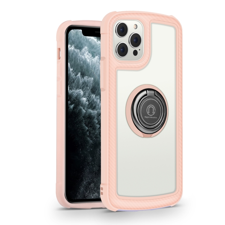

Military Industry Acrylic Backplane Shockproof Protective Case with Ring Holder For iPhone 12 / 12 Pro(Pink)