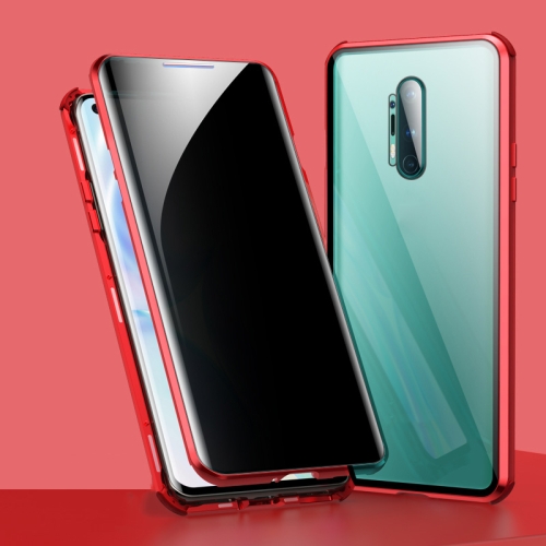 

For OnePlus 8 Pro Four-corner Shockproof Anti-peeping Magnetic Metal Frame Double-sided Tempered Glass Case(Red)