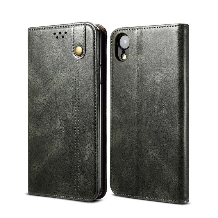 

Simple Wax Crazy Horse Texture Horizontal Flip Leather Case with Card Slots & Wallet For iPhone XR(Dark Green)
