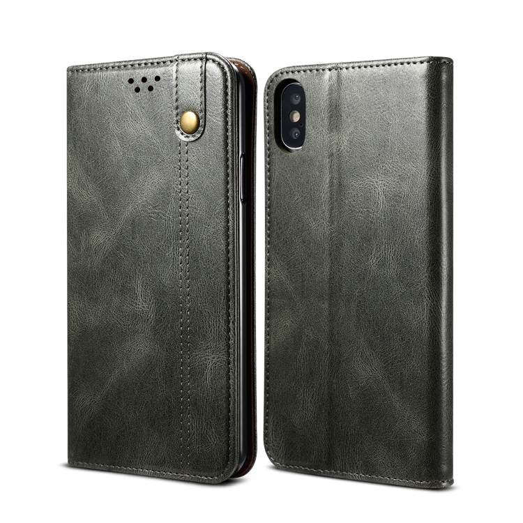 

Simple Wax Crazy Horse Texture Horizontal Flip Leather Case with Card Slots & Wallet For iPhone XS / X(Dark Green)