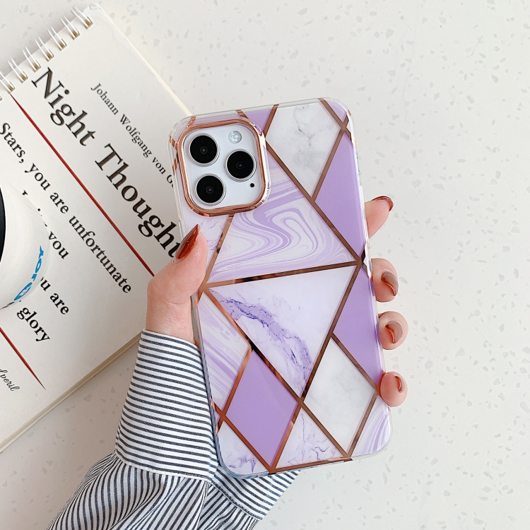 

Golden Circle Plating Triangle Stitching Marble Pattern Dual-side Laminating TPU Case For iPhone 11 Pro(Purple)