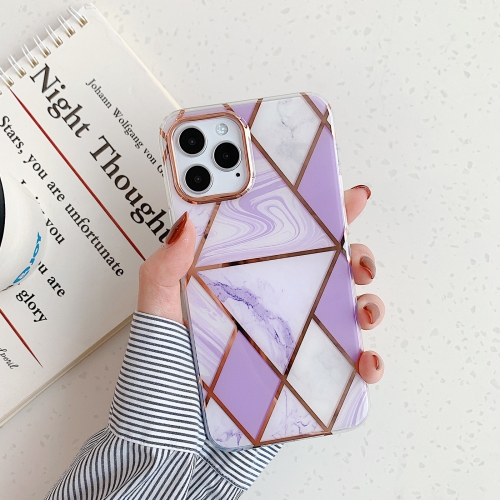 

Golden Circle Plating Triangle Stitching Marble Pattern Dual-side Laminating TPU Case For iPhone 12 / 12 Pro(Purple)